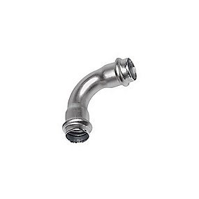 Nirosan press bøjning 22 mm. 90° muffe-muffe. Rustfrit/Syrefast stål. M & V bakke