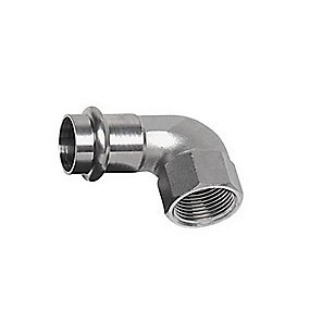 Nirosan press vinkel 28 mm x 1''. 90° muffe-muffe. Rustfrit/Syrefast stål. M & V bakke