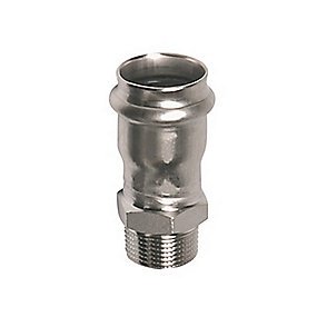 Nirosan press overgang med nippel 22 mm - 1/2''. Rustfrit/Syrefast stål. M & V bakke