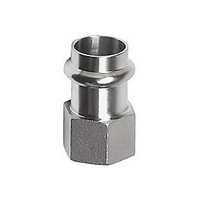 Nirosan press overgang med muffe 15 mm - 3/4''. Rustfrit/Syrefast stål. M & V bakke
